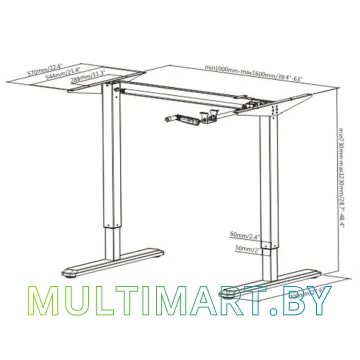 Стол для работы стоя ErgoSmart Manual Desk Special 1360x800x36 мм (дуб мореный/черный) картинка 8